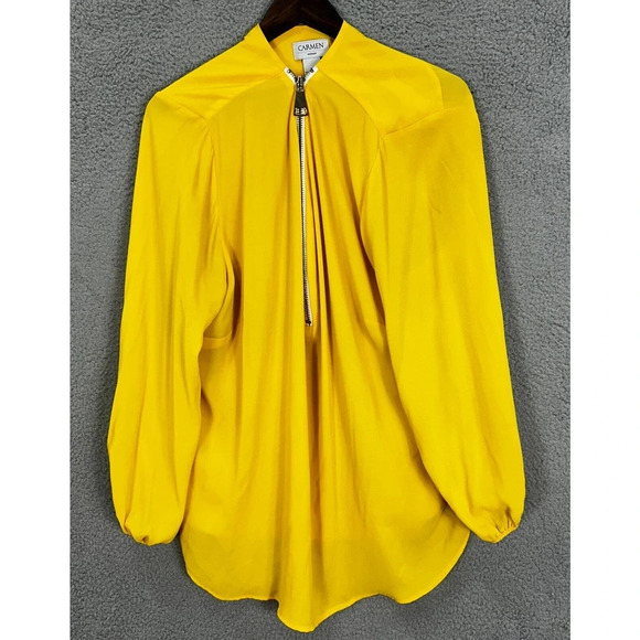 Carmen Marc Valvo Top Womens 3X Yellow 1/2 Zipper Accent Flowy Feminine Boho - Picture 1 of 6
